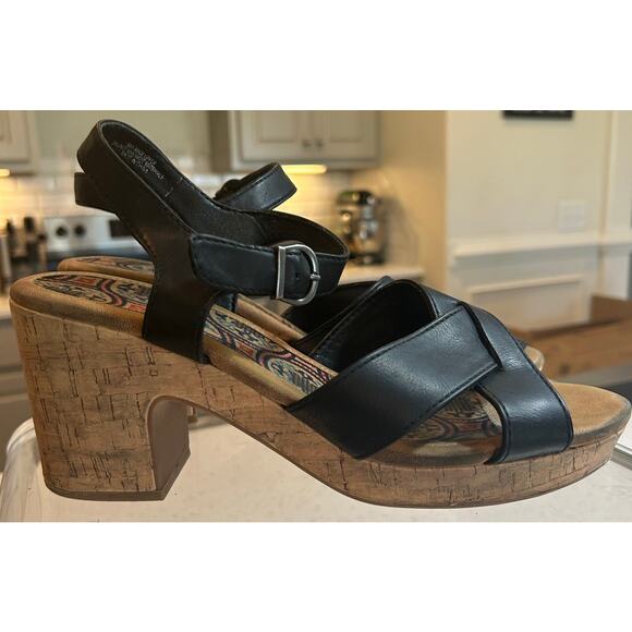 b.o.c. Black Chunky Heel Cork Platform Sandals - Women's 11M - Picture 1 of 6
